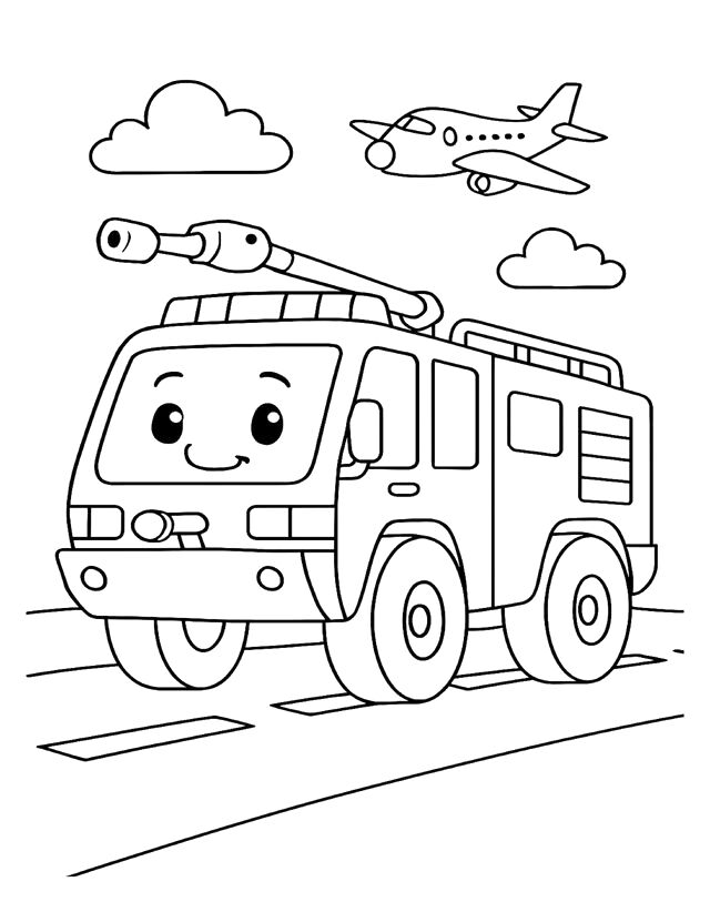 Coloring page: smiling fire truck