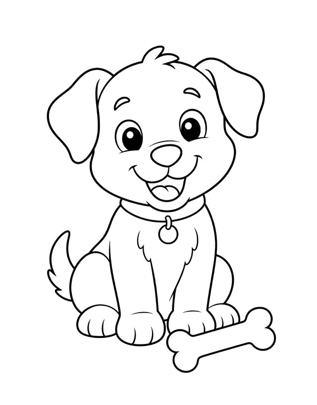 Coloring page: puppy with a bone
